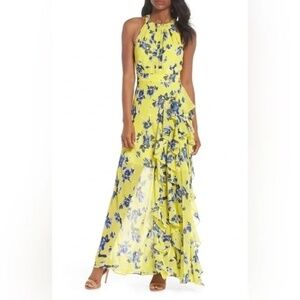 Eliza J Halter Ruffle Maxi Dress